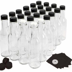 Hot Sauce Bottles with Black Caps & Shrink Bands, 5 Oz - Case of 24