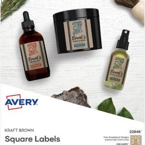 Avery Printable Blank Square Labels, 2" x 2", Kraft Brown, 300 Customizable Labels (22846)