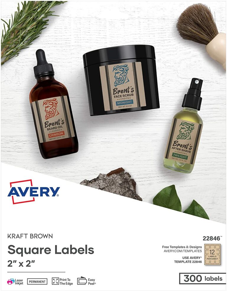 Avery Printable Blank Square Labels, 2" x 2", Kraft Brown, 300 Customizable Labels (22846)