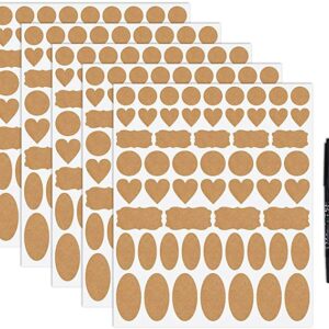 Nardo Visgo Assorted Size Kraft Paper Chalkboard Label Stickers for Essential Oil Bottles,Mason Jars or Food Starage Container,6 Sheets(192 pcs)