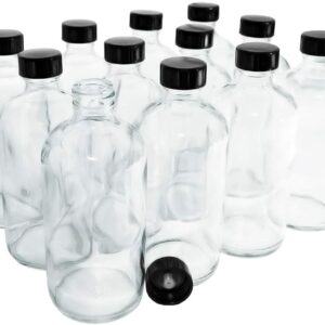 (Pack of 12) 8 oz. Clear Boston Round with Black Poly Cone Cap