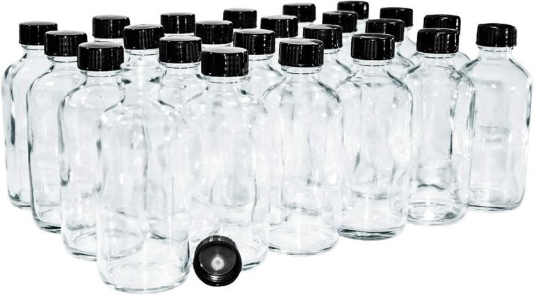 (Pack of 24) 4 oz. Clear Boston Round with Black Poly Cone Cap